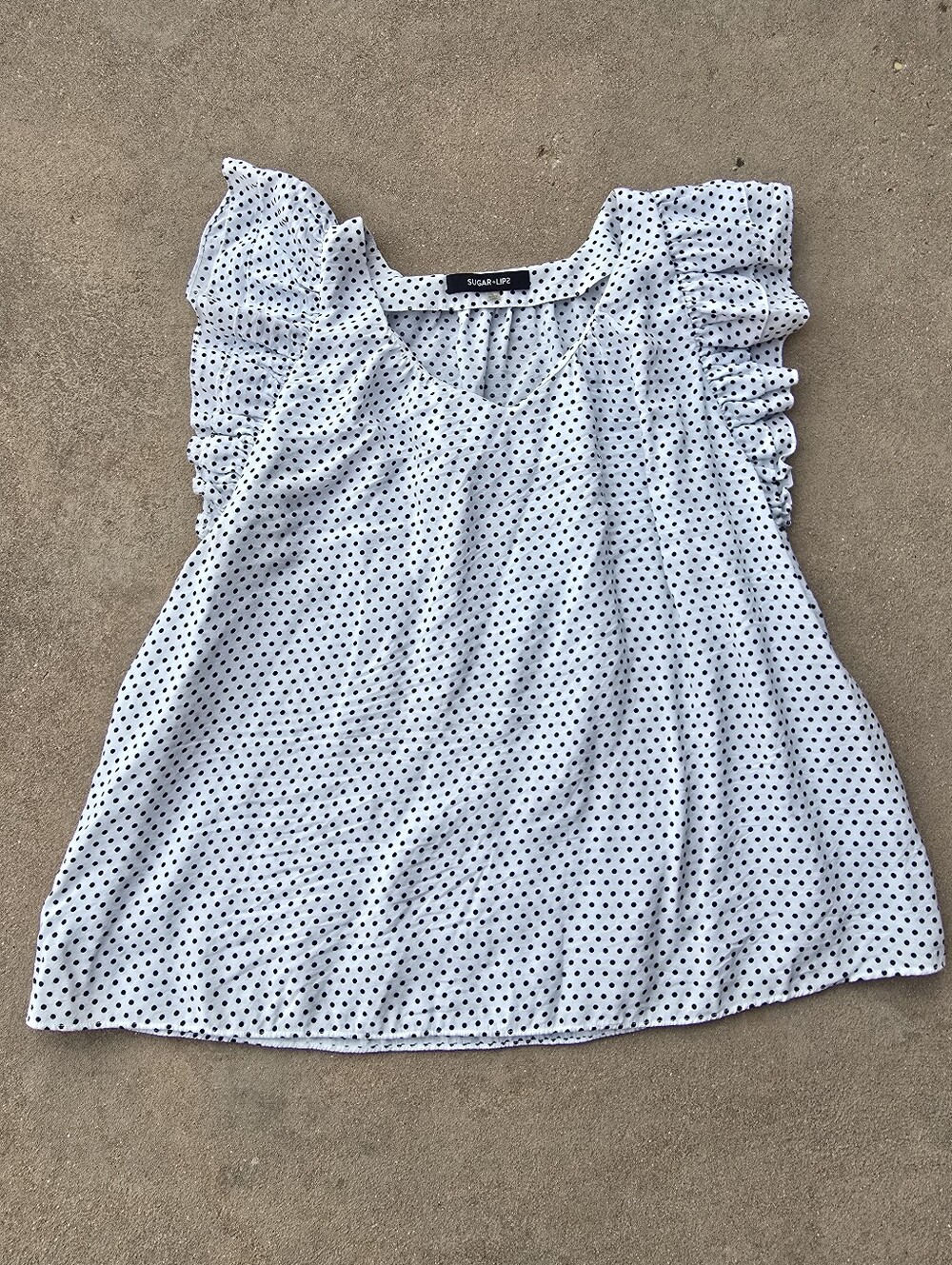 Sugarlips White Shirt with Black Polka Dots Size L